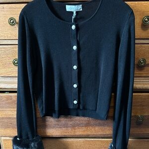 WAYF Black Cardigan with Faux Fur Cuffs